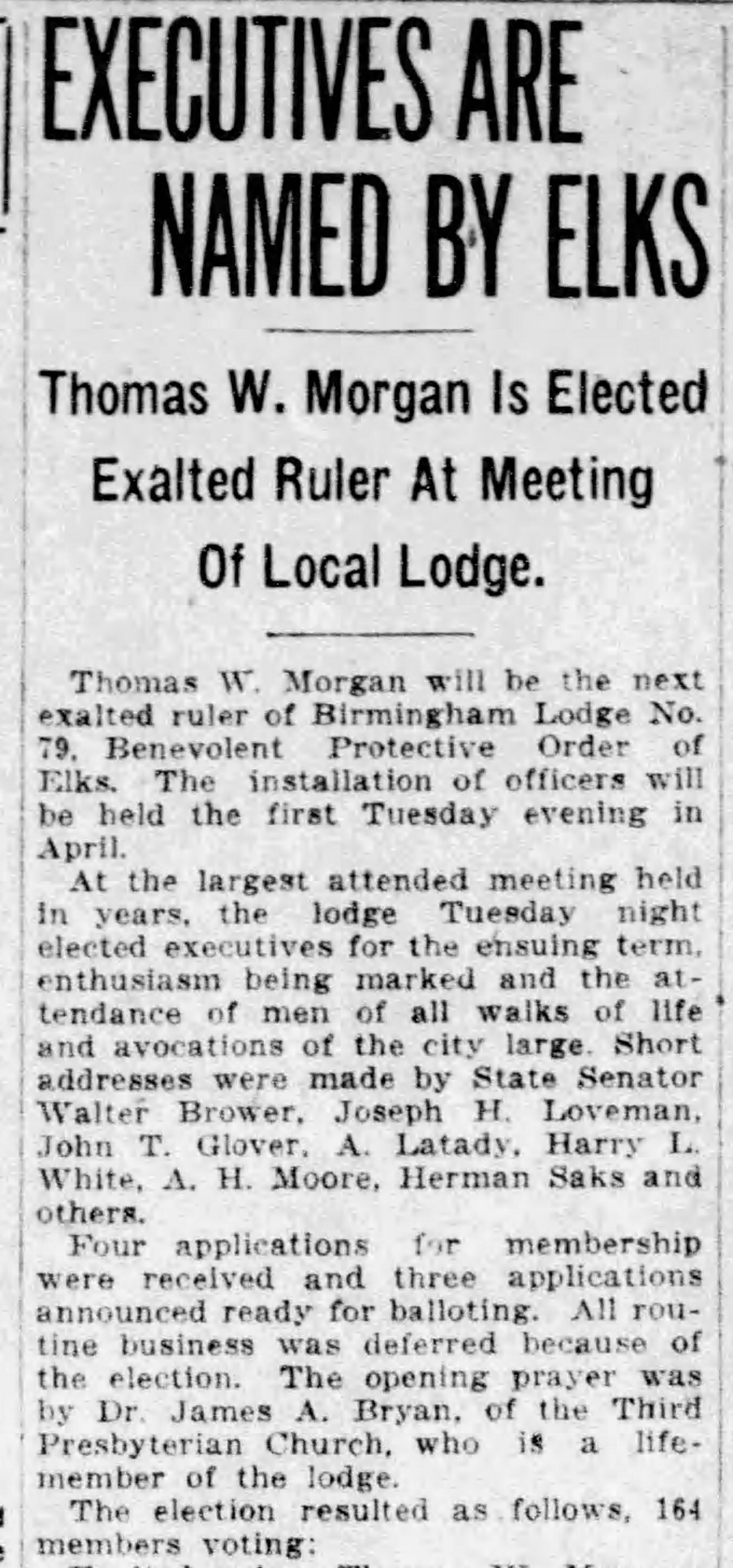 Executives Named By Elks